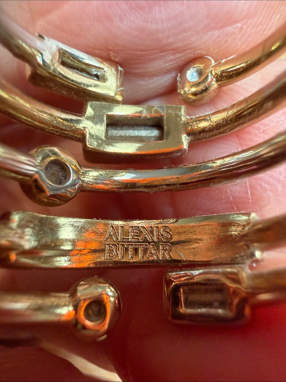 Alexis Bittar Gold-Tone Ring Stack with Clear Crystals Sz 7 - Picture 4 of 8